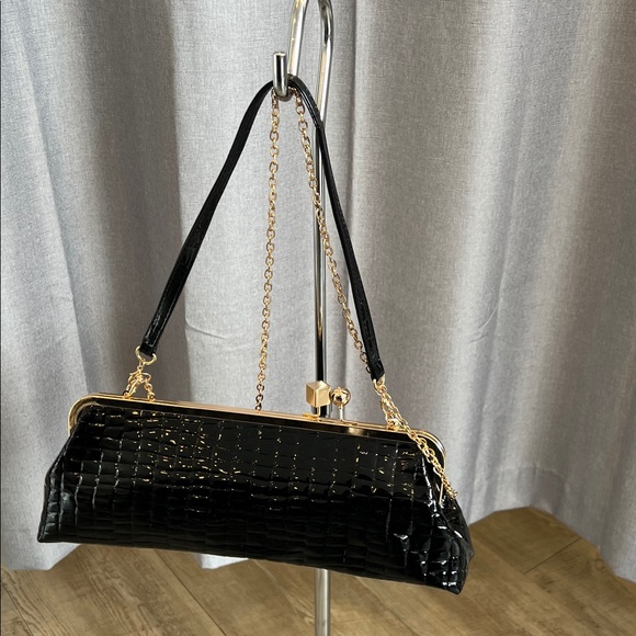 Urban Expressions Black Crocodile-Embossed Clutch - New W/Tags - Piper Clutch